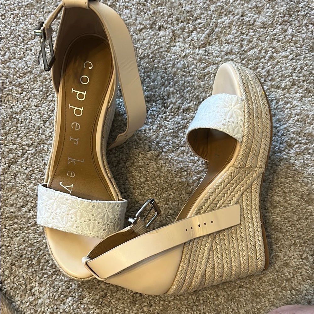Copper Key Cream Wedge Espadrilles with Ankle Strap